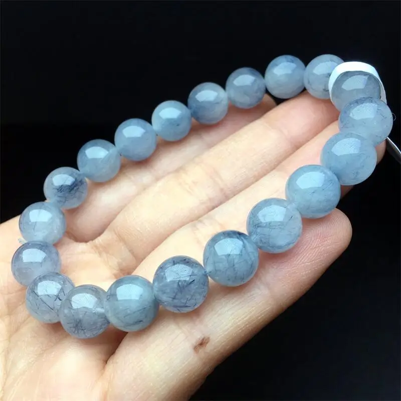 10MM Natural Blue Rabbit Hair Quartz Bracelet Handmade Women Healing Gemstone Crystal Strand Lovers Girlfriend 1PCs