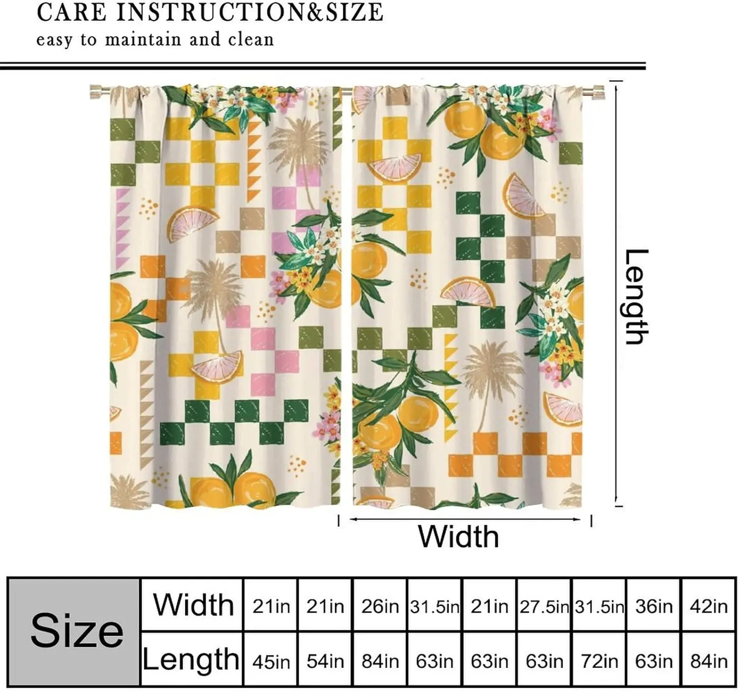 Tropical Summer Fruit Curtains, Lemon Oranges Flower Beach Ocean Window Treatments, Rod Pocket Thermal Insulated Drapes 2 Panel