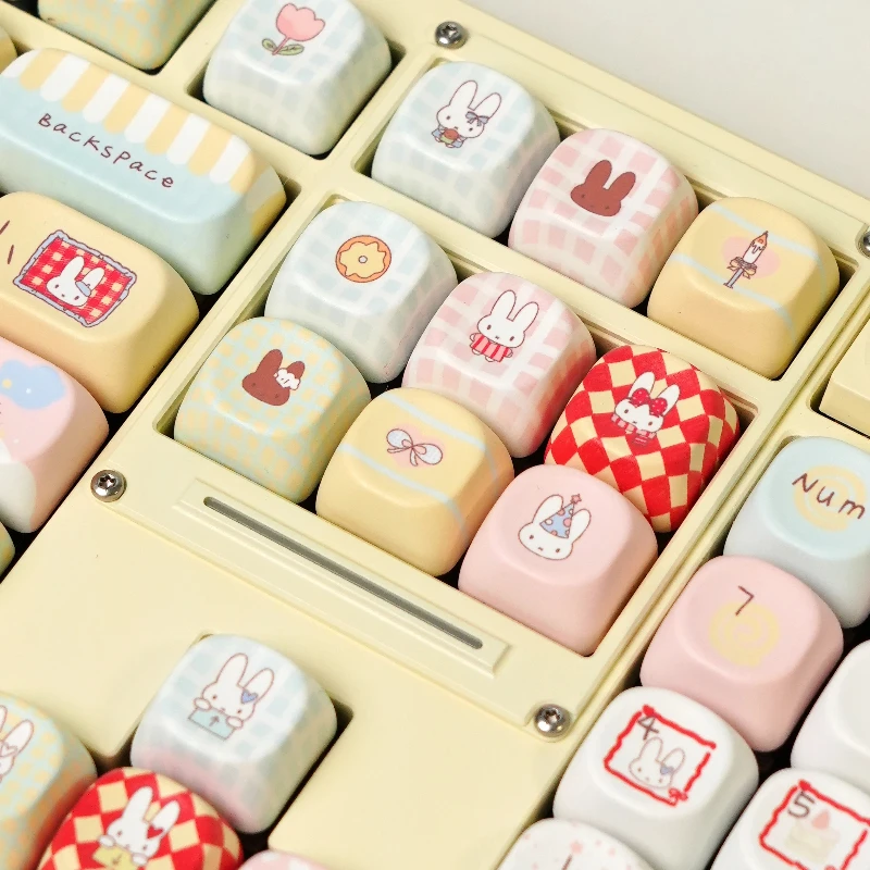 

Колпачки для ключей Mi ffy Rabbit, изготовленные на заказ колпачки для ключей из ПБТ MOA/cherry Profile Girl, колпачки для ключей с милым мультяшным аниме-точечным принтом для оригинального дизайна Artisan