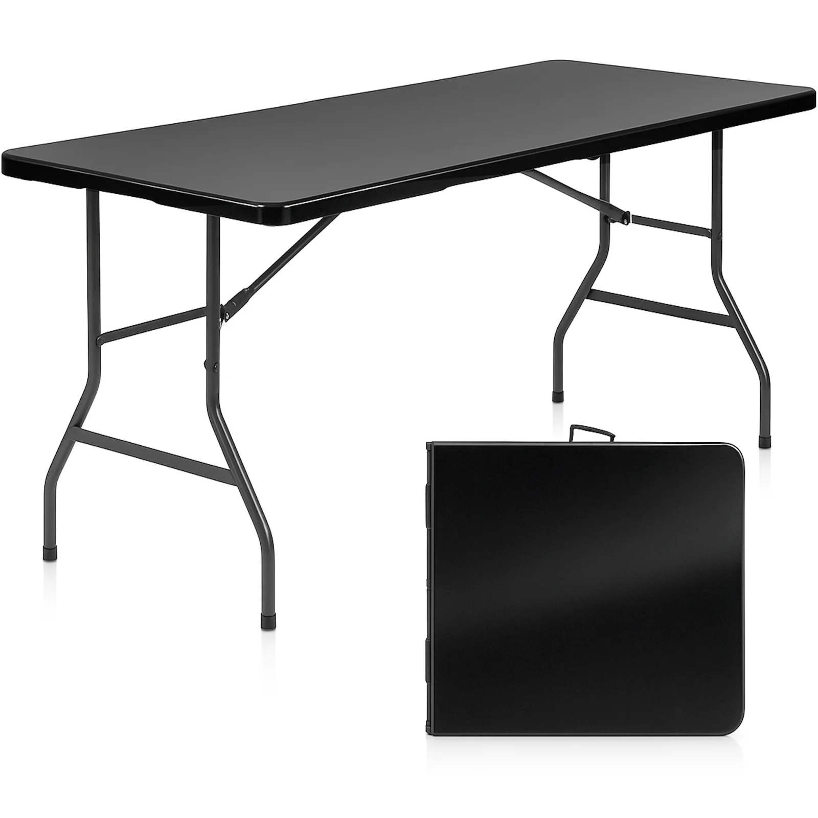 

5 ft Folding Table with Carry Handle Plastic Foldable Table for Indoor Outdoor Use, Picnics, Parties, BBQs - Black