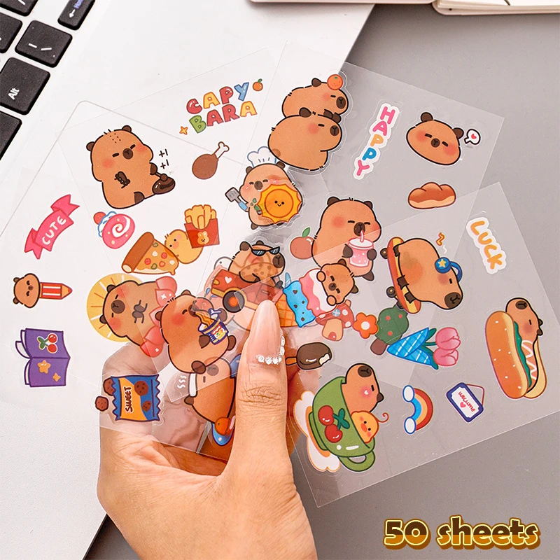 50Sheets Cartoon Capybara Stickers Creative DIY Decoration Stickers Stationery Notebook Decoration Accessories Children Gifts