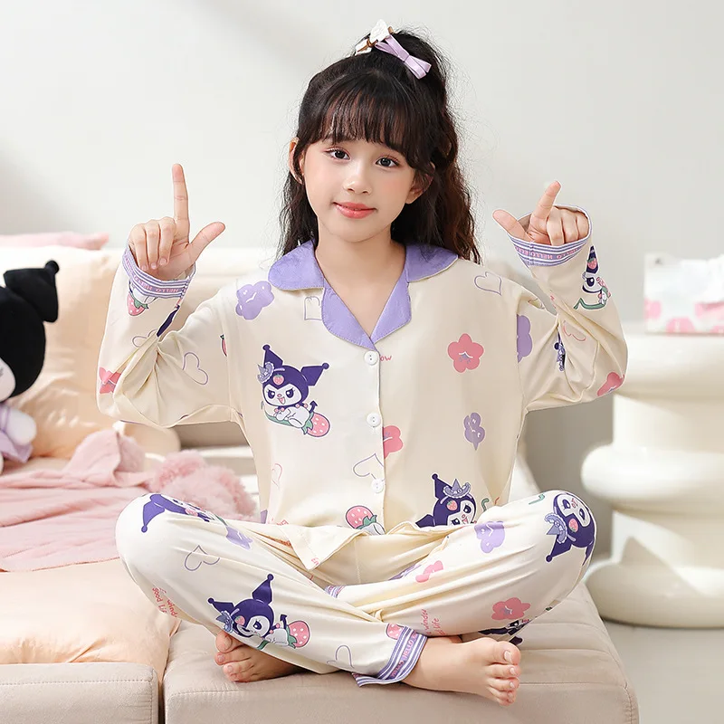 

Anime Sanrio Kuromi Children's Loungewear Cinnamoroll My Melody Boy's Clothing Cartoon Anime Long Sleeved Pajamas Girl Kid Gifts