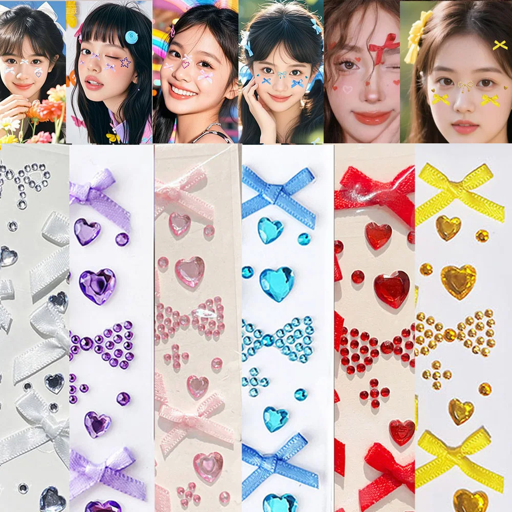 1 Uds pegatinas corazón arco cara gema tatuajes pegatinas autoadhesivas joyería de cristal tatuaje DIY ojo/cuerpo maquillaje decoración diamantes de imitación