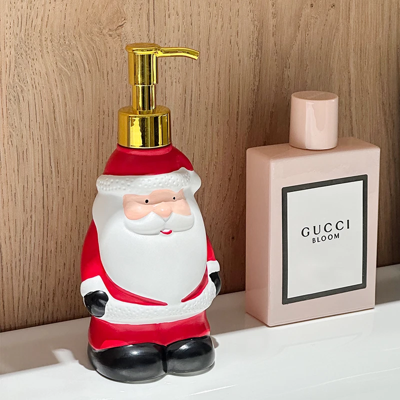 Kreative Weihnachtsmann-Seifenflasche, wiederverwendbar, Weihnachtsmann-Schneemann-Rentier-Seifenspenderflasche, Duschgel-Handseifenflasche mit Druckmechanismus – Detail 7