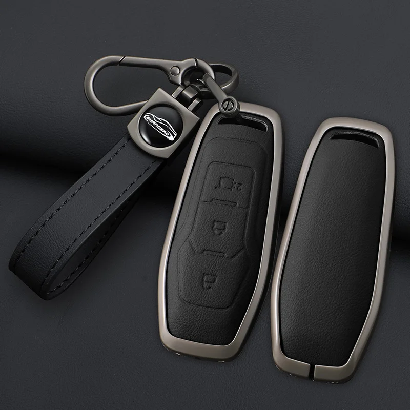 

Leather Car Metal Key Case Cover For Ford Focus 3 4 ST Mondeo 5 MK5 Mustang F-150 Explorer Edge Fiesta Kuga MK3 4 Key Chain