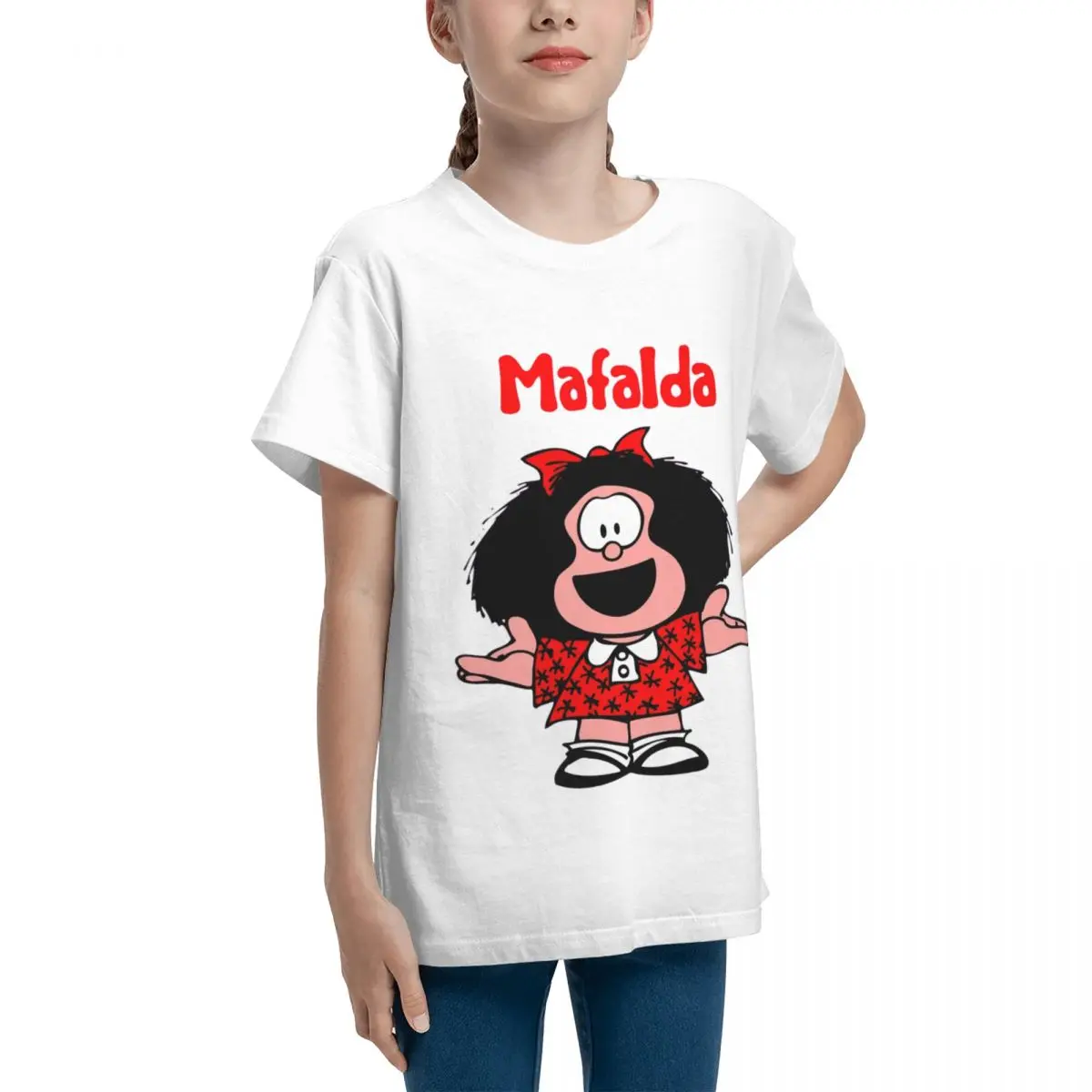 Mafalda Quino Posing In A Red Dress K High quality Tees Creative Sarcastic Leisure Round neck Adolescents T-Shirt