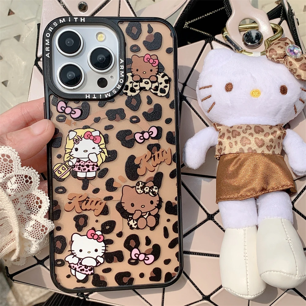 آيفون 17 16 15 14 13 12 برو ماكس 11 14Plus 16e 17air حافظة شحن لاسلكي مغناطيسي Magsafe غطاء شل ليوبارد مرحبا كيتي #2