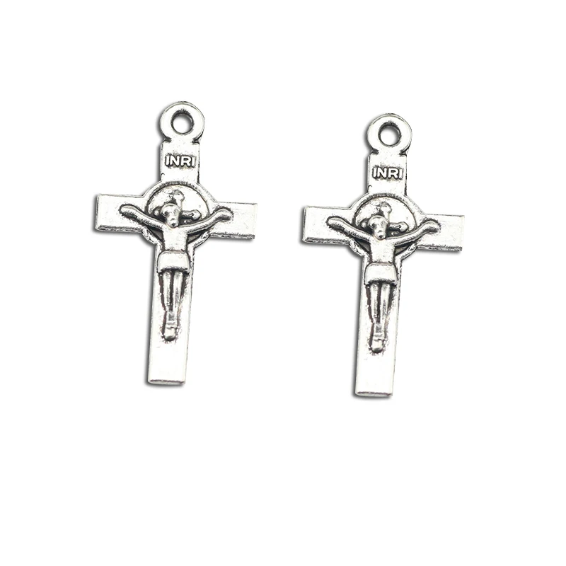 Newest 40Pieces 13*23mm Mixed Alloy Antique Silver Color Jesus Cross Charms Necklace Pendant Accessory For DIY Jewelry Making