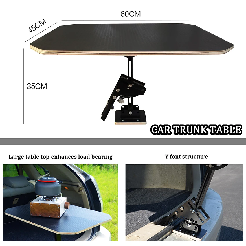 Car Trunk Table Outdoor Camping Picnic Folding Table Wood Material Portable RV Caravan Trunk Dining Table with Locking buckle