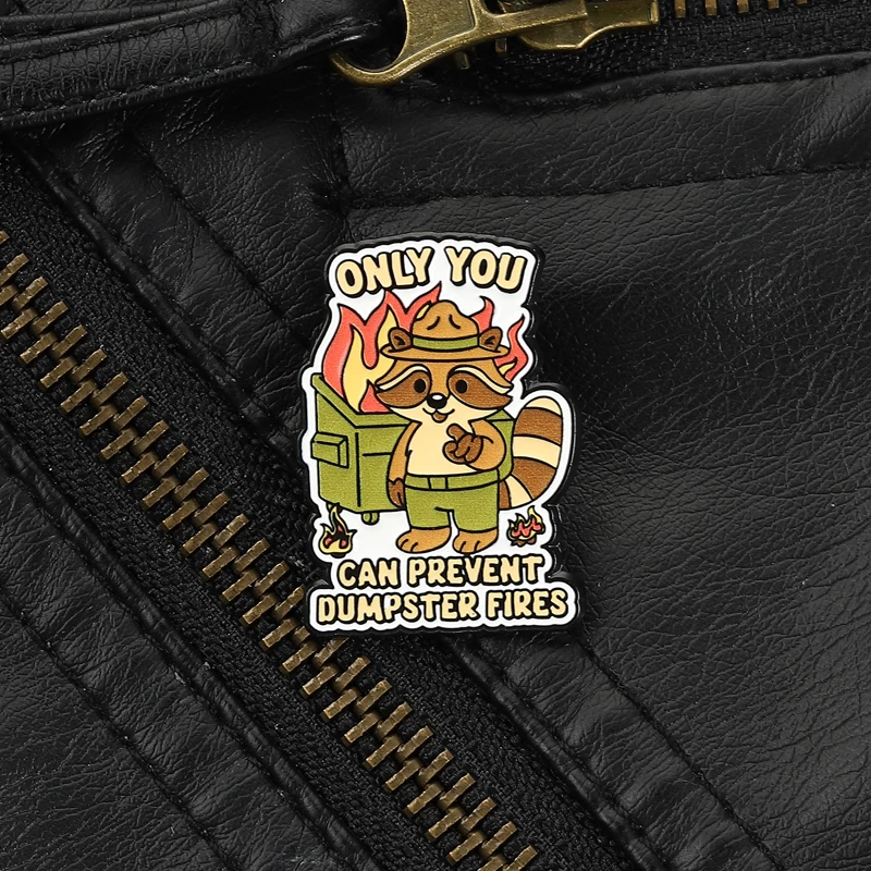 Raccoon Firefighter Pin Internet Meme Brooch with Parody Slogan Accessory for Daily Wear Light Hearted Pop Culture Style