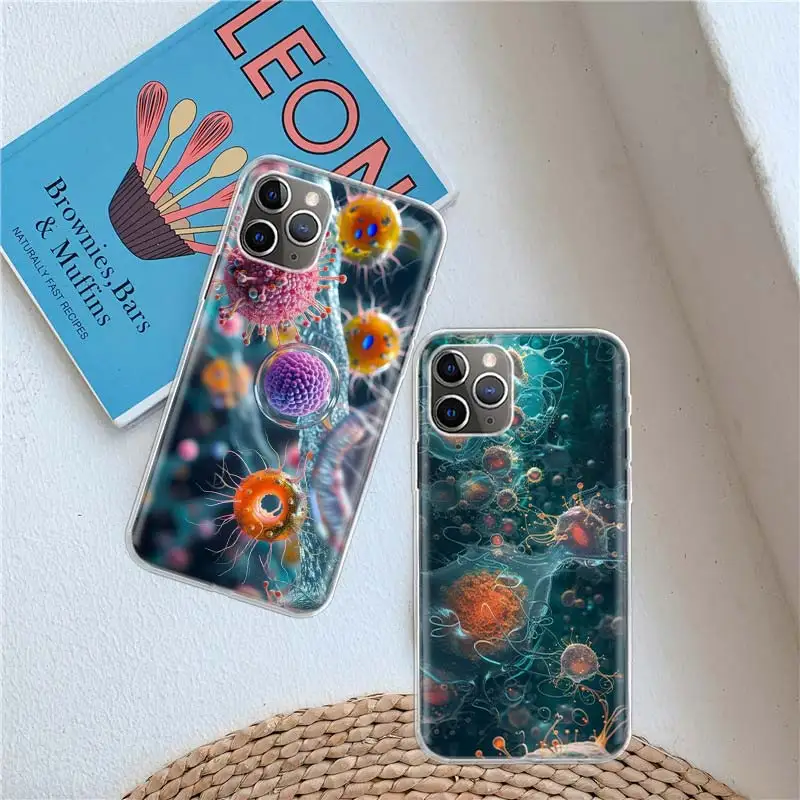 Microscope Virus Close up Clear Case For Aplee iPhone 11 14 Pro 15 Plus 16 Pro Max 12 13 Mini XR X XS Max Clear TPU Phone Cover