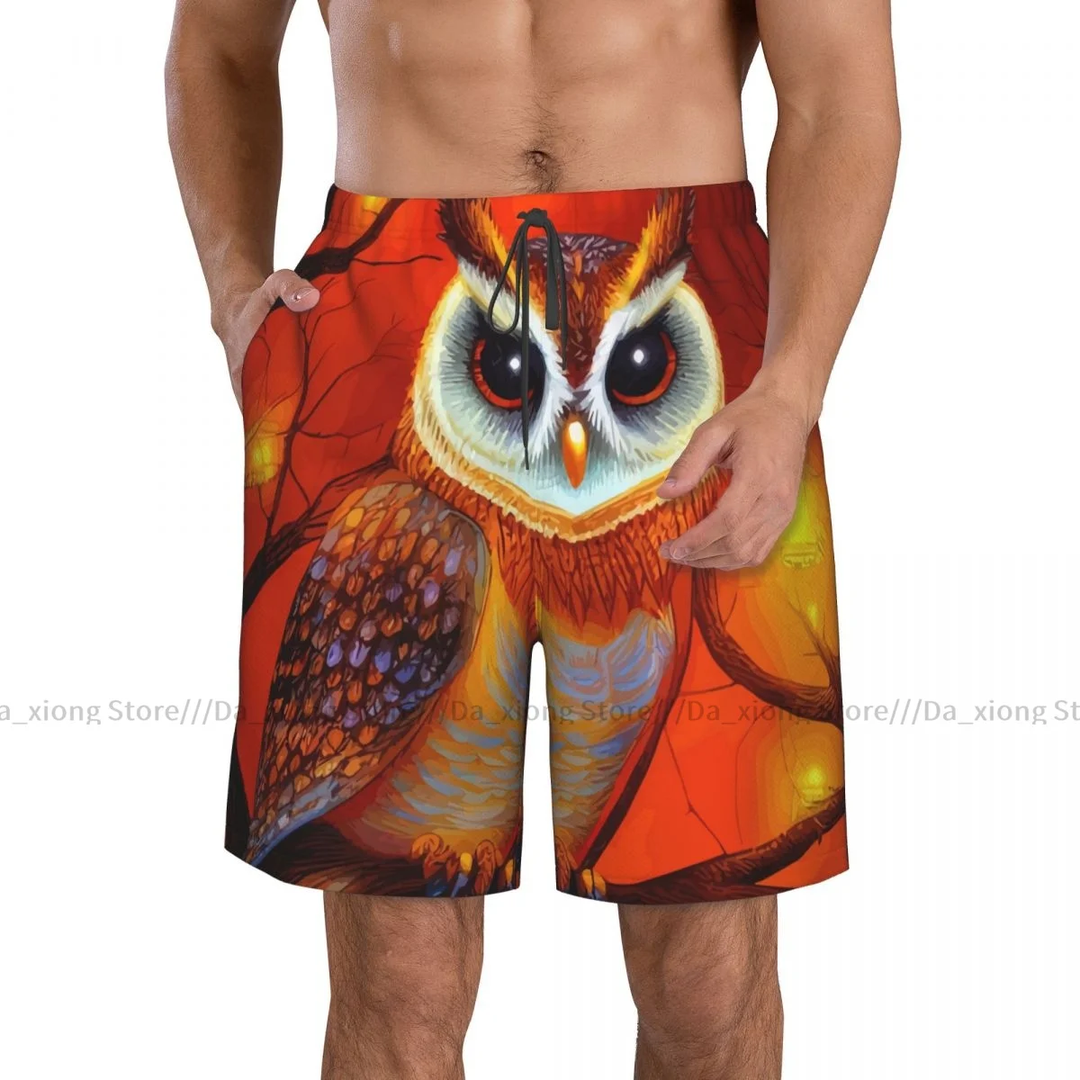 Mens Swimming Shorts Swimwear Retro Owl In The Forest Trunks Swimsuit Beach Wear Boardshorts