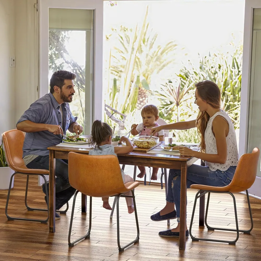 Chaise de salle à manger sans accoudoirs en cuir PU avec dossier, cuisine moderne, repas avec pieds en métal