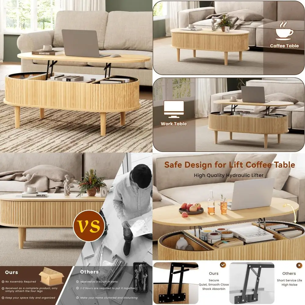

Oval Lift Top Coffee Table with Storage and Hidden Compartment, Fully Assembled, 39 Inch Wide, Ideal for Living Room and Storage