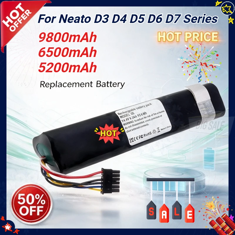 14.4V 5200mAh-9800mAh Replacement Battery for Neato Botvac D3 D4 D7 D6 D5 Robotic Vacuum Cleaners 205-0011/945-0225 Model Number