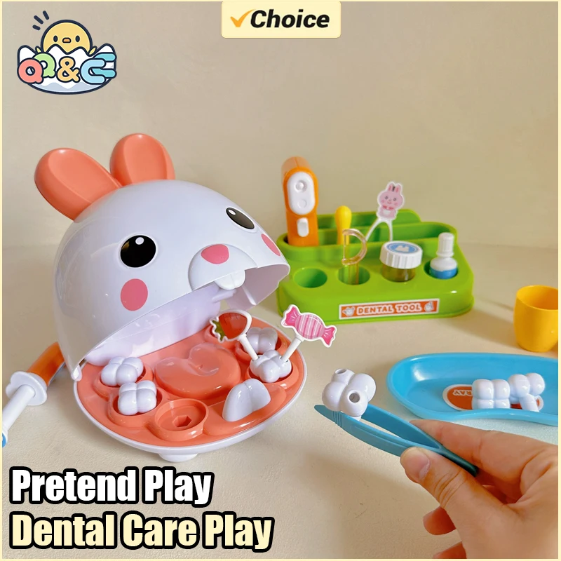치과 치료 척 놀이 집 장난감 시뮬레이션 치과 의사 병원 장비 의사 세트 소녀 간호사 의료 키트 어린이 선물