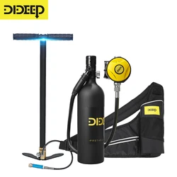 DIDEEP 1L Scuba Diving Cylinder Mini Oxygen Tank Set Respirator Air Tank Hand Pump for Snorkeling Breath Diving Equipment