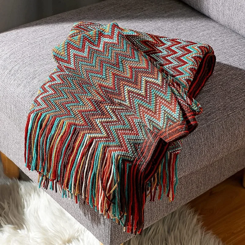 Boho Woven Throw Blanket with Tassels Jacquard Textured Boho Summer Cozy Farmhouse Throw Blankets Manta Para Sofá