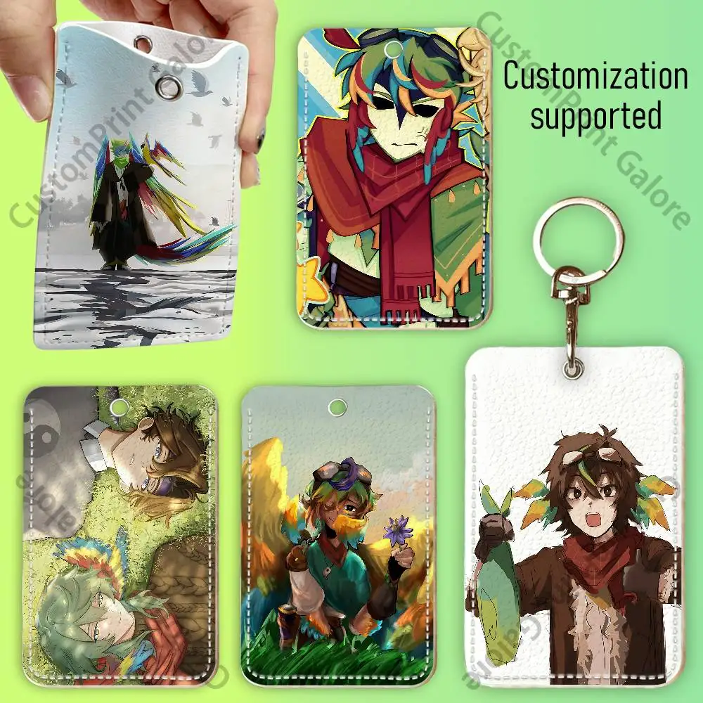 

P-Parrotx2 Custom Access Card Case Leather Card Holder Keychain Key Ring Transportation Card Case Gifts