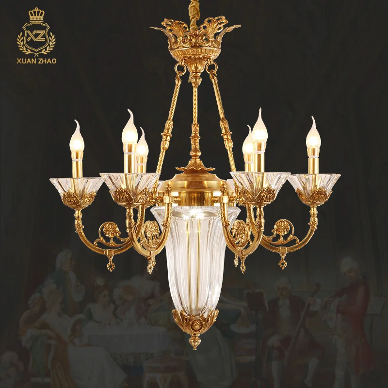 Baroque Classical Brass Lamp Zhongshan Light European Style Simple Pendant Lamps Glass Chandelier Vintage Pendant Lighting