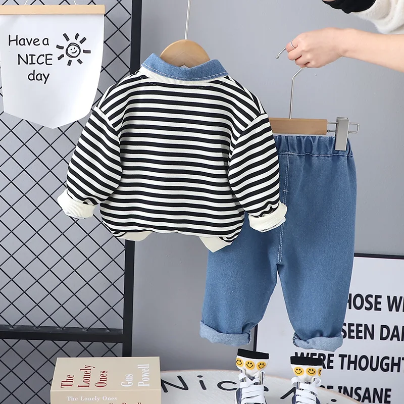 Kids Set 2024 New Spring Designer Baby Boy Clothes Free Shipping Cartoon Striped Long Sleeve T-shirts and Pants Oufits for Boys