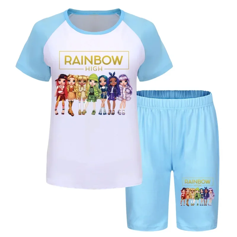 Rainbow High Kleidung Kinder Baumwolle Kurzarm T-Shirt Shorts 2PCs Set Kleinkind Mädchen Sommer Outfits Jungen Cartoon Pyjama Sets
