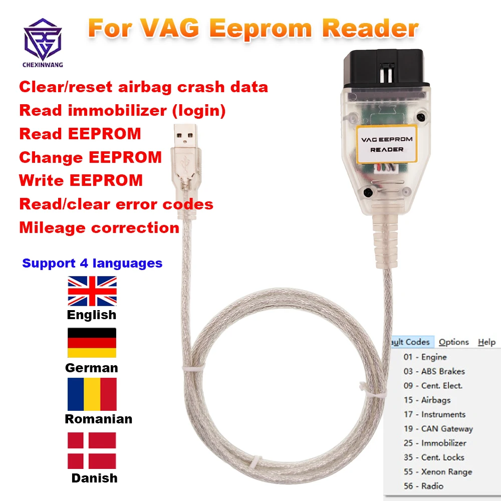 Программатор для VAG Eeprom, считыватель 1,20, сброс данных о повреждении подушки безопасности, чтение, запись Eeprom, иммобилайзер, коррекция пробега 1997-2003