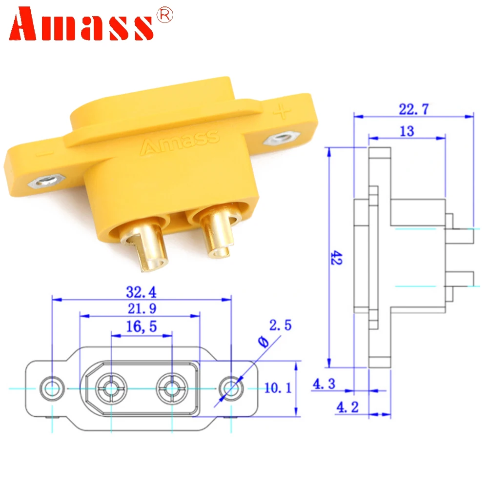 Amass XT90NE XT90NE-M DC 500V 30A 수 커넥터, M2.5 너트 포함, RC 항공기 자동차 비행기 보트 액세서리 DIY용, 로트당 5 개