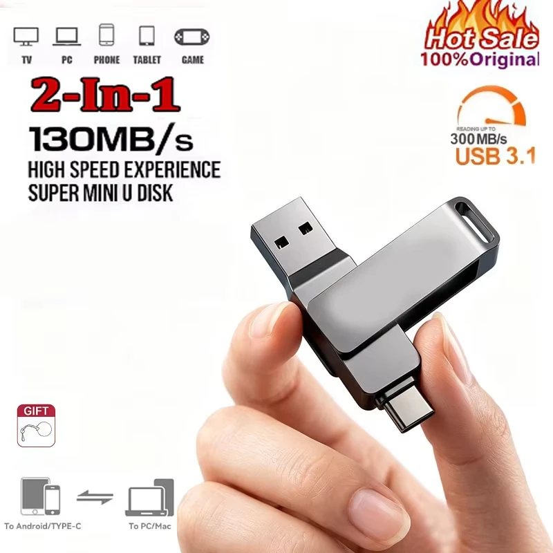 Metall-USB-Stick, USB 3.5, hohe Übertragungsgeschwindigkeit, tragbar, wasserdicht, 512 GB, OTG-USB-Stick für Handy und Computer.