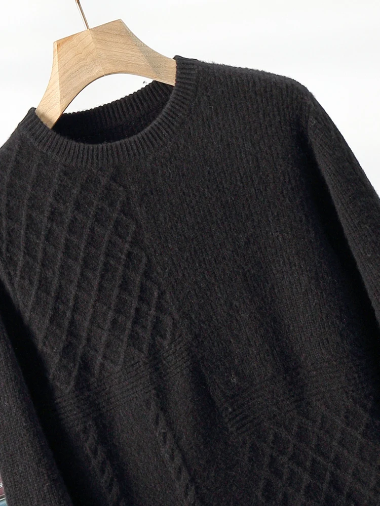 Men's O-Neck Thick Pullover 100% Cashmere Sweater Autumn Winter Twist Flower Knitwear Preppy Style Casual Knitting  Popular Tops