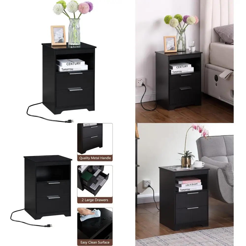 

Прикроватная тумбочка для зарядной станции, торцевой столик с 2 ящиками, деревянный торцевой столик с полкой, приставной столик для спальни