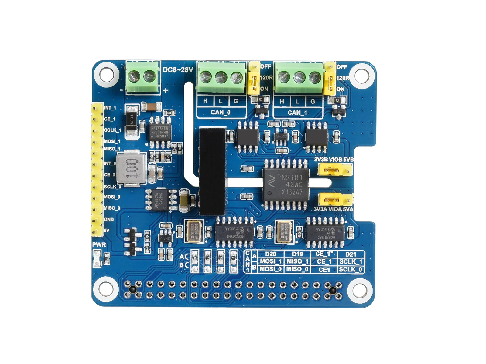 

2-CH CAN FD HAT,2-Channel Isolated CAN FD Expansion HAT For Raspberry Pi, CAN FD Support, Multi Onboard Protection Circuits