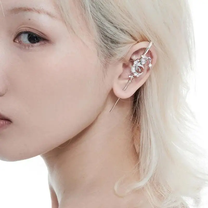 1Pc Wrap Crawler Hook Earrings Jewelry For Daily Wear Parties Cosplay Sparkling Star And Moon Earring Fashionable Ear Needle