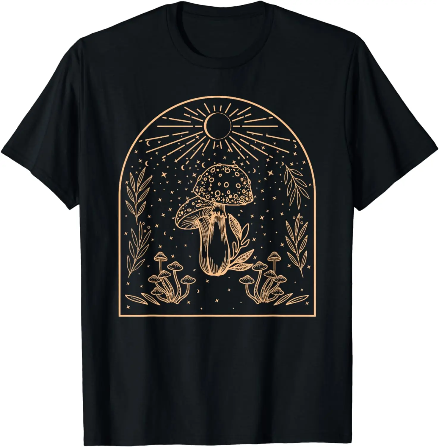 Gothic Aesthetic Mushroom Sun Leaves Fungi Mycologist T-Shirt for Men Women Cotton Shirts for Men Graphic T Shirts Streetwear