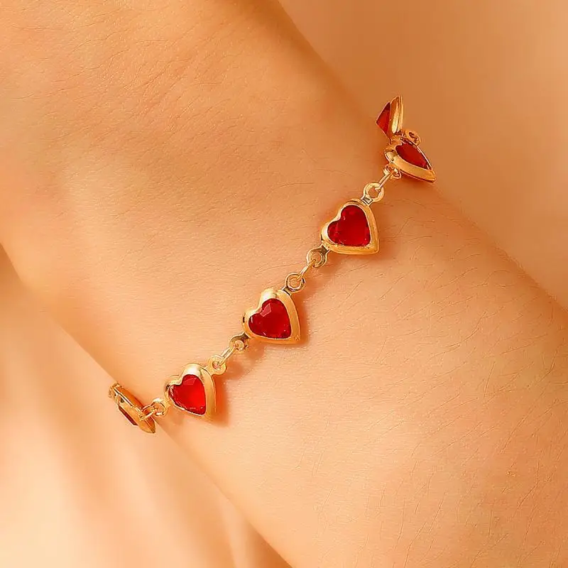Exquisite Colored Glass Crystal Heart Bracelet for Women Romantic Zircon Metal Chain Bracelet Charm Jewelry Party Daily Birthday