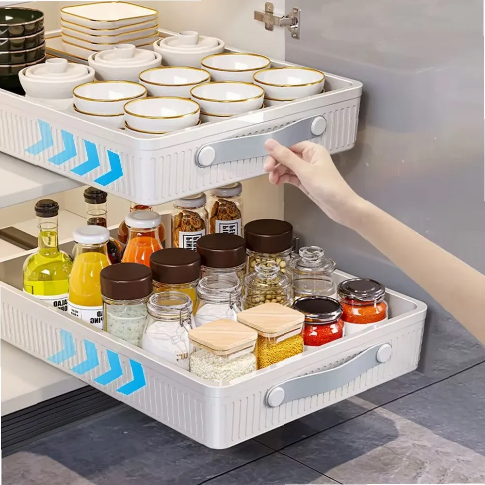 

Pull Out Kitchen Cabinet Organizer, Sliding Drawer Spice Rack with Slide Rails for Pantry Storage