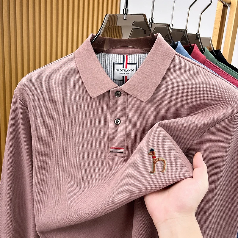 Luxuriöses 100% Baumwoll-Herren-Langarm-Poloshirt mit Kragen und Knöpfen, Exquisitem Muster und Stickerei, Neues Herbst-Poloshirt, Lässige Herrenbekleidung – Detail 2