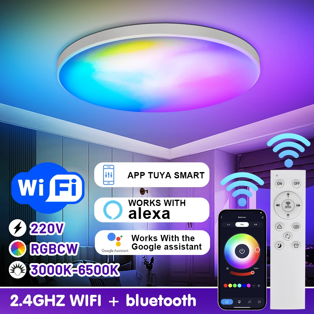 

30W WIFI Smart LED Ceiling Lamp RGB Tuya APP Remote Control Dimmable Led Ceiling Lights with Alexa Google Assistant for Bedroom