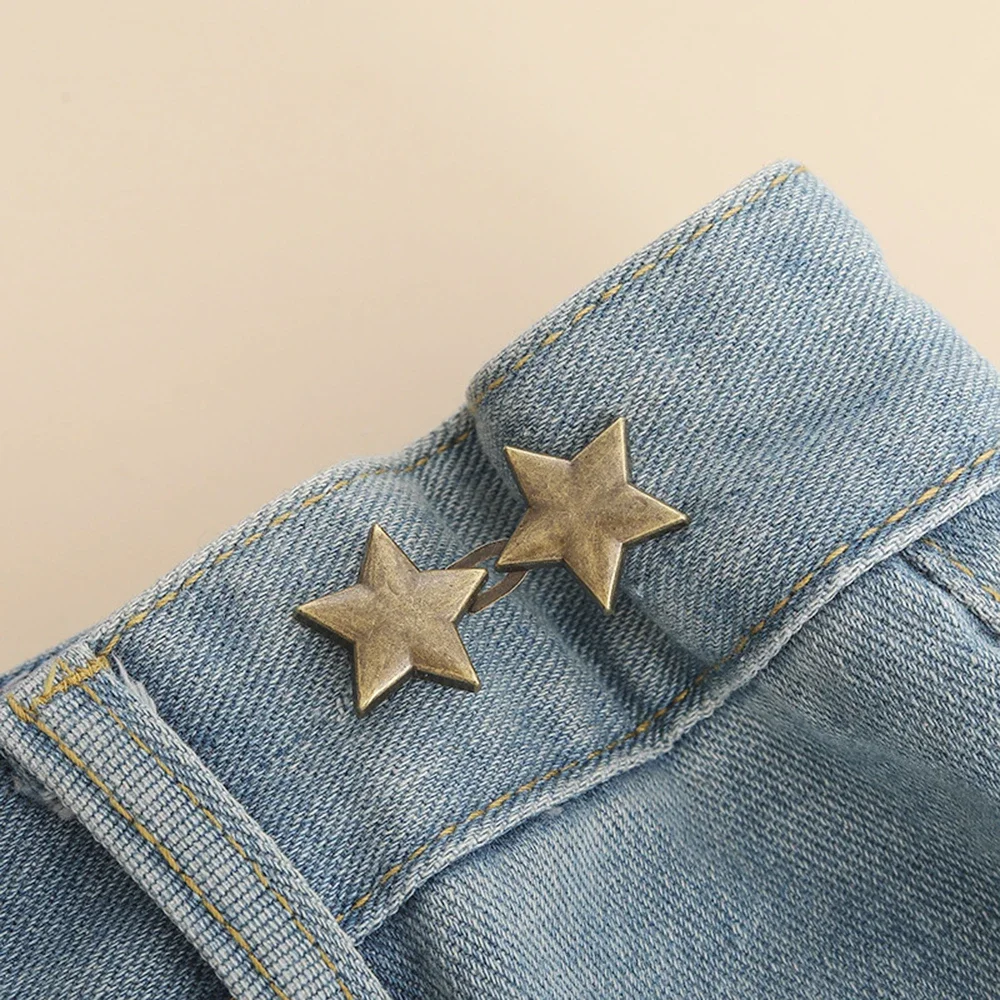 Hebilla de cintura de cinco estrellas, Clips desmontables para pantalones vaqueros, broches de botón, ajustables, simples, sin costura, accesorios de ropa, 3 pares