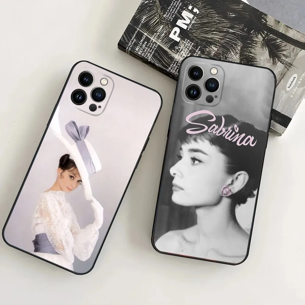 A-Audrey H-Hepburn Phone Case For iPhone16,15,14,13,12 Mini 11 Pro XR,X,XS,MAX 7,8 Plus Silicone Cover Soft Black