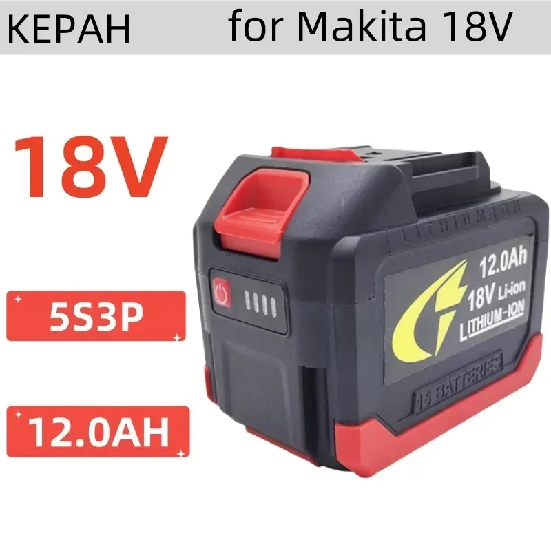 5S3P 18V Makita 18650 lithium battery can charge 12000mAh. Battery with high current and high discharge. Charger.