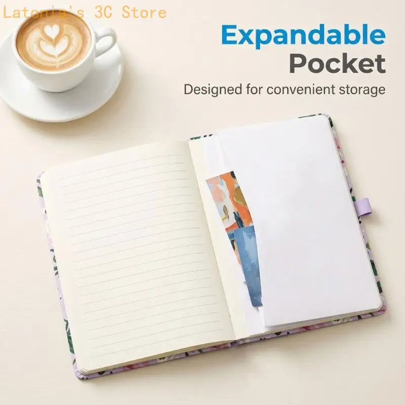 Flower-Patterned Writing Notebook with 200 Pages Lined Paper, Elastic Closure and Elastic Pen Loop for Journaling, Classwork and