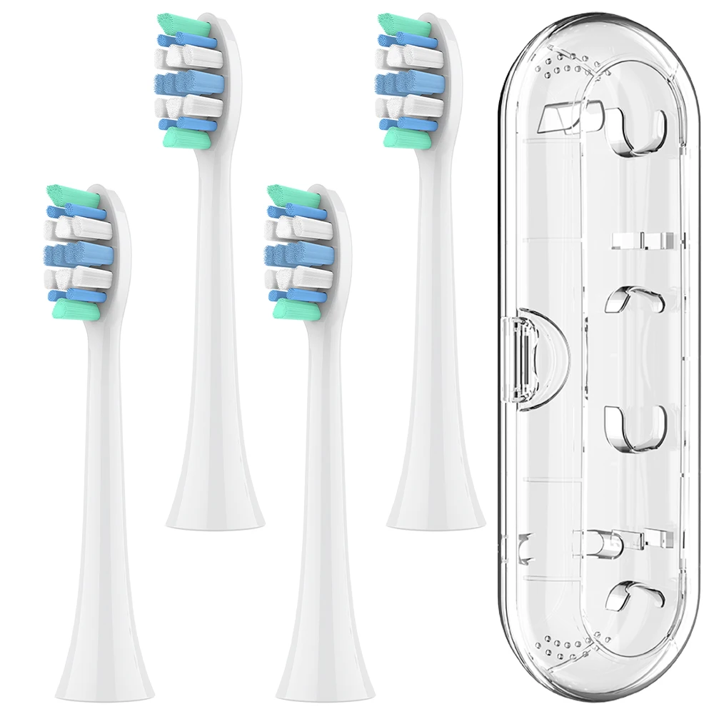 4 cabezales de cepillo de repuesto y estuche de viaje transparente para cepillo de dientes, compatible con el cepillo de dientes eléctrico Philips Sonicare, para 4100/6100/5300