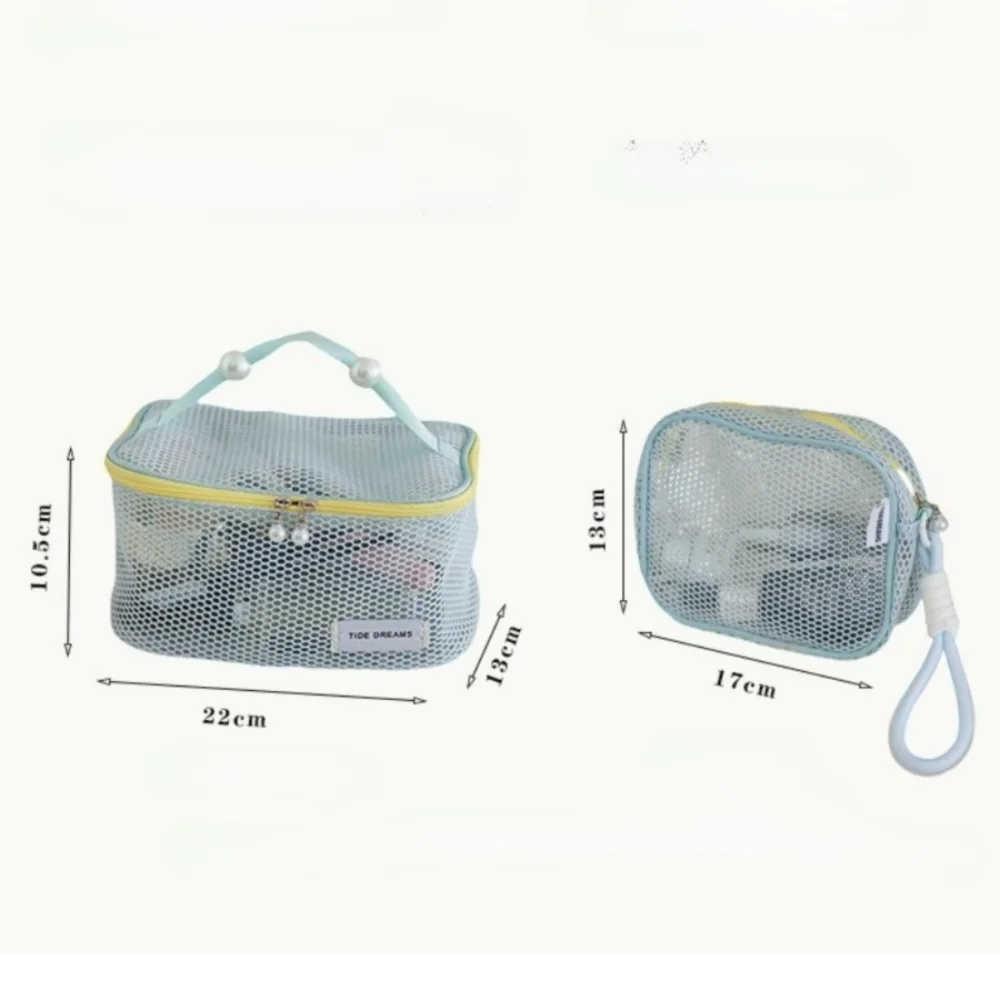 حقيبة مستحضرات التجميل الشبكية الأنيقة ذات سعة كبيرة وشفافة لأحمر الشفاه وحقيبة تخزين المفاتيح بلون الحلوى وسحاب لؤلؤي حقيبة أدوات الزينة للسفر