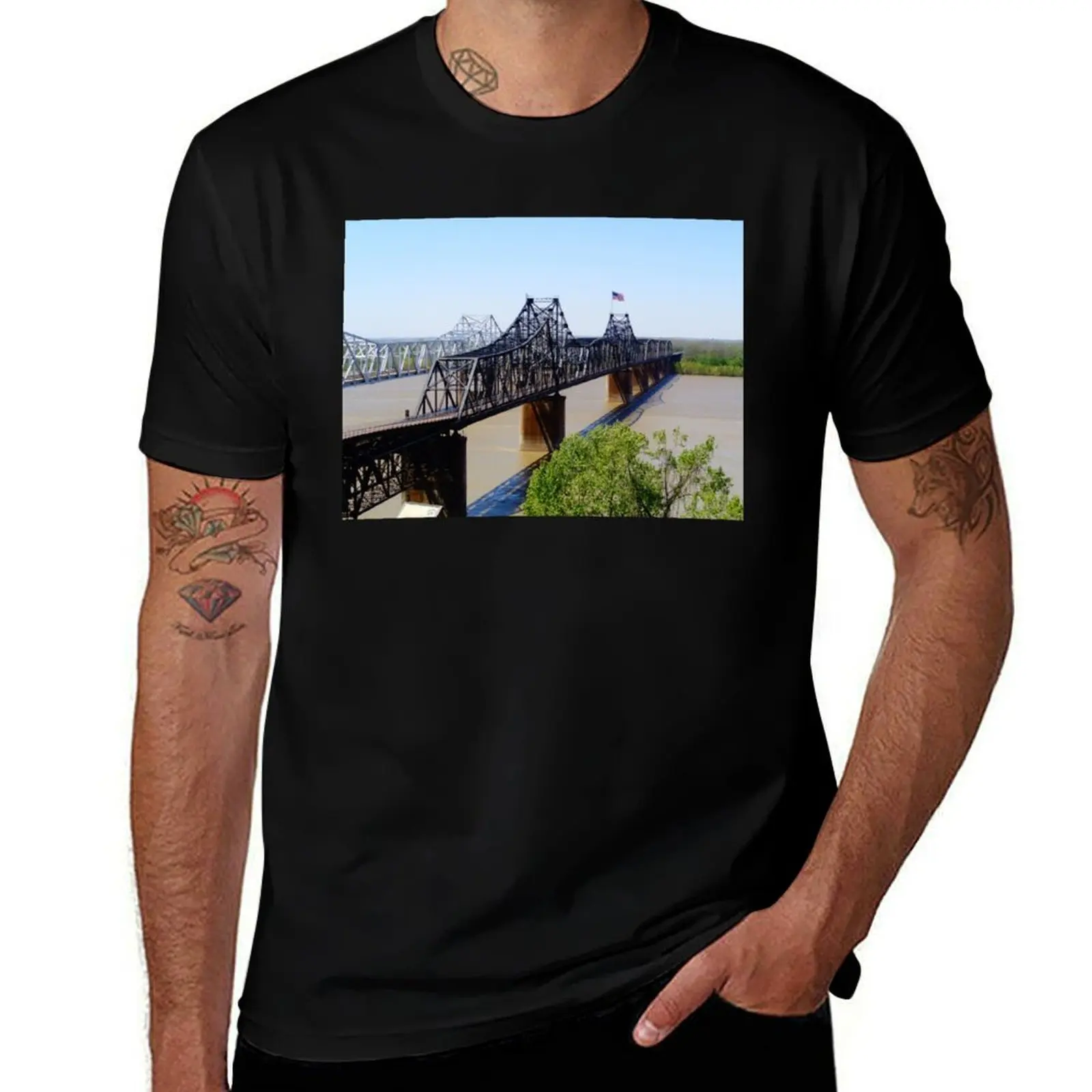 

Bridges over the Mississippi T-Shirt Louboutins summer 2025 sports fans graphics mens tall t shirts