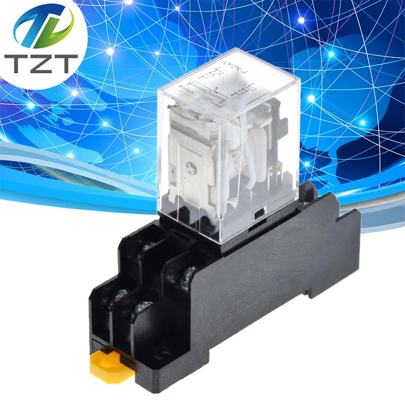 TZT  12V 24V DC 110V 220V AC Coil Power Relay LY2NJ DPDT 8 Pin HH62P JQX-13F With Socket Base OK