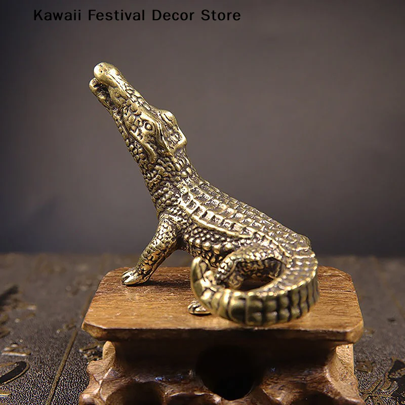 【K】Antique Bronze Crocodile Miniature Figurines Vintage Brass Mini Alligator Statue Desk Ornaments Home Feng Shui Decor Crafts