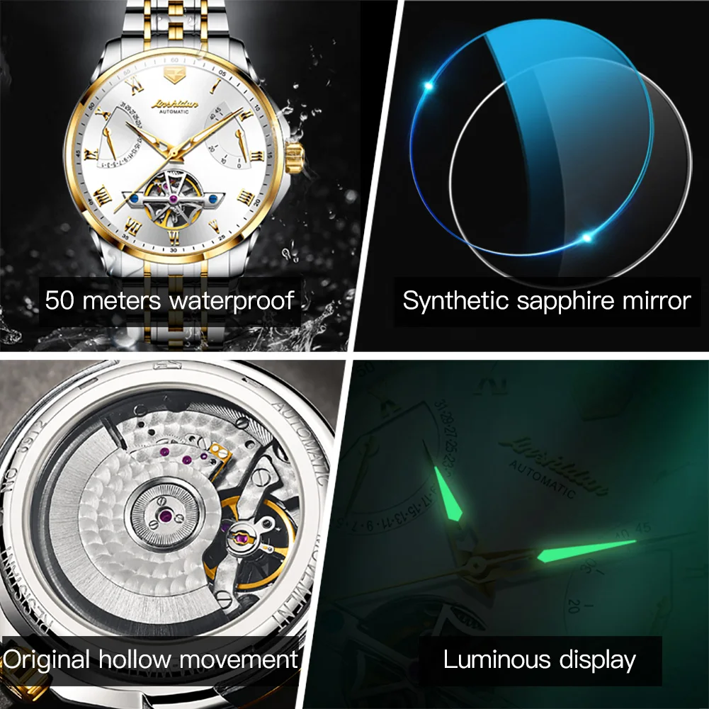 JSDUN Casual Fashion Watches for Men Waterproof Calendar Automatic Mechanical Wrist Watch Men High Quality Original Mens Watch