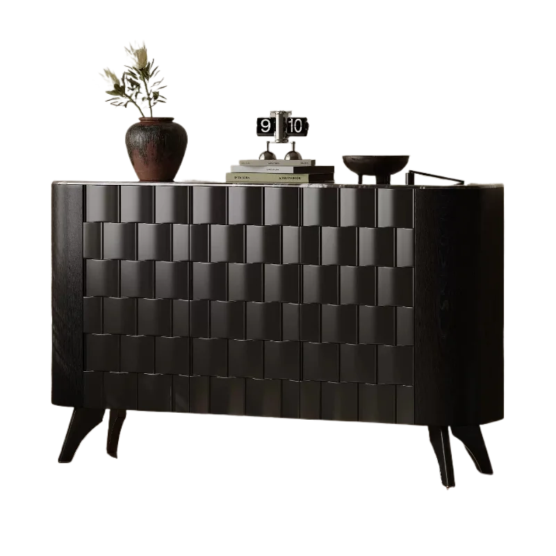 CX minimalist microcrystalline stone dining side cabinet, living room against the wall, new black finished product storage