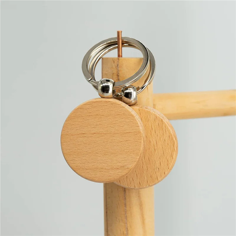 50-delige houtgesneden blanco houten blanco sleutelhangers (rond) HOT